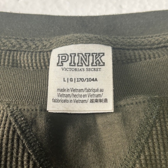 Victoria Secret’s PINK Women's Waffle Long Sleeve Dark Green Cropped Top Large - Picture 2 of 8